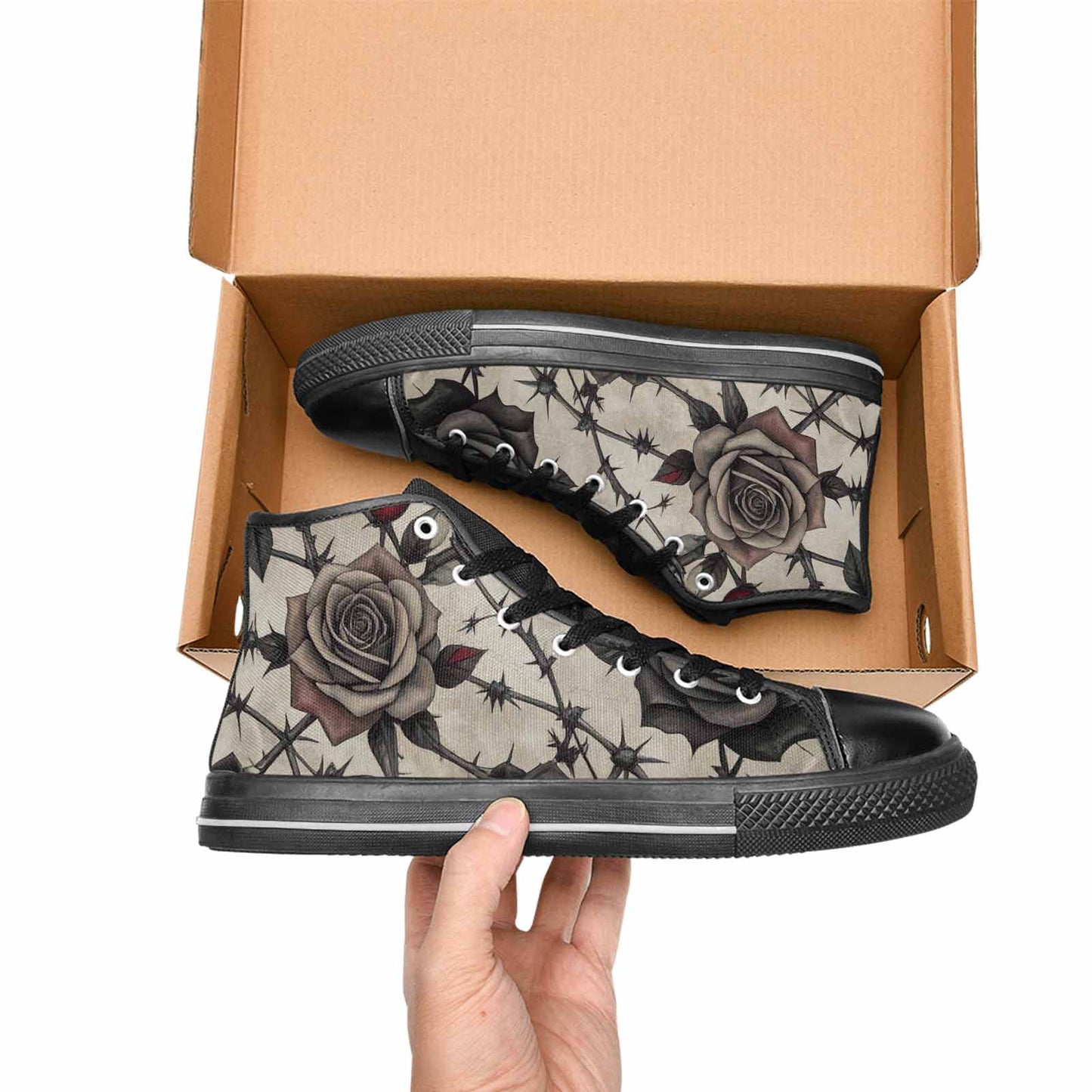 MEN'S Black Gothic Rose High Top Canvas Neon Fantasy Shoes
