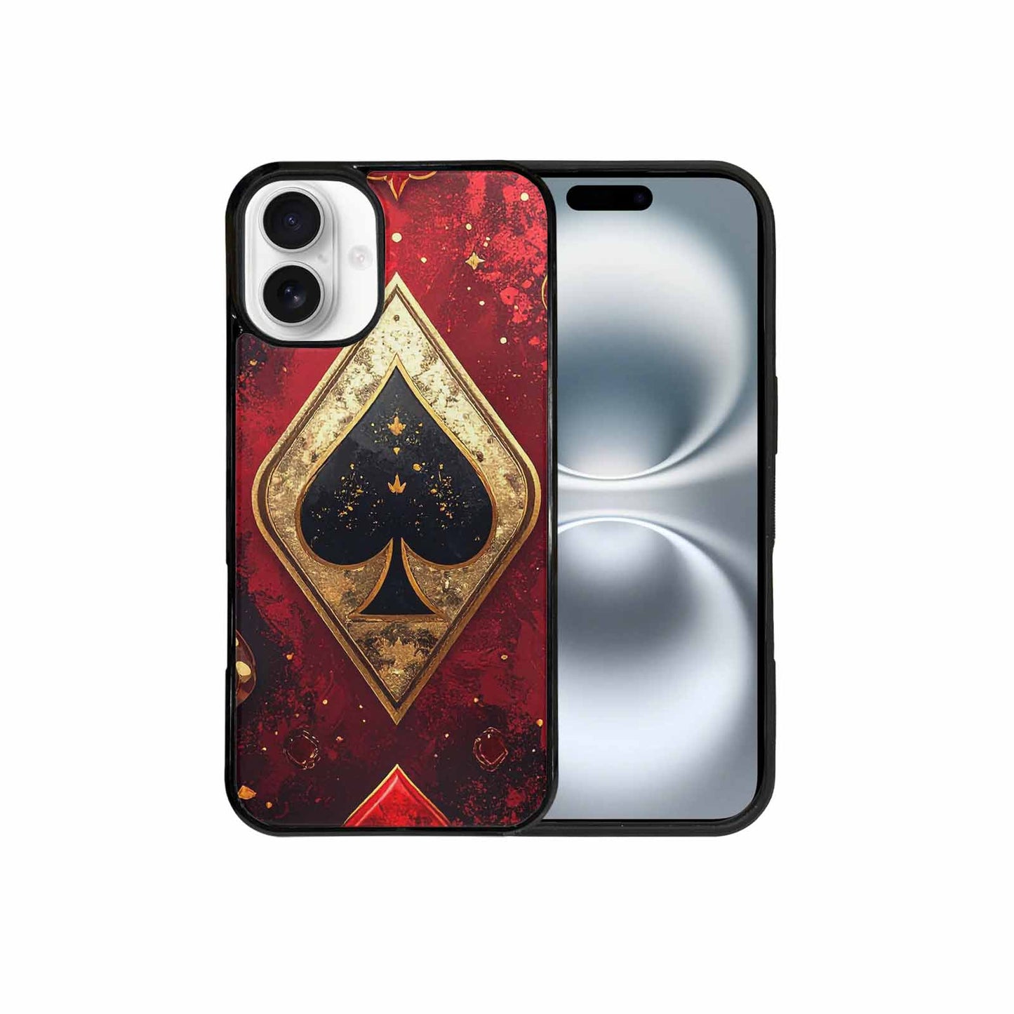 iPhone 16 Plus Case — Playing Card Suits Pattern Poker Chips, Custom Designed Case Cover