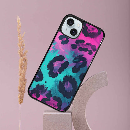 iPhone 15 Plus Case — Leopard Neon Pink Teal Airbrush, Personalized Phone Case
