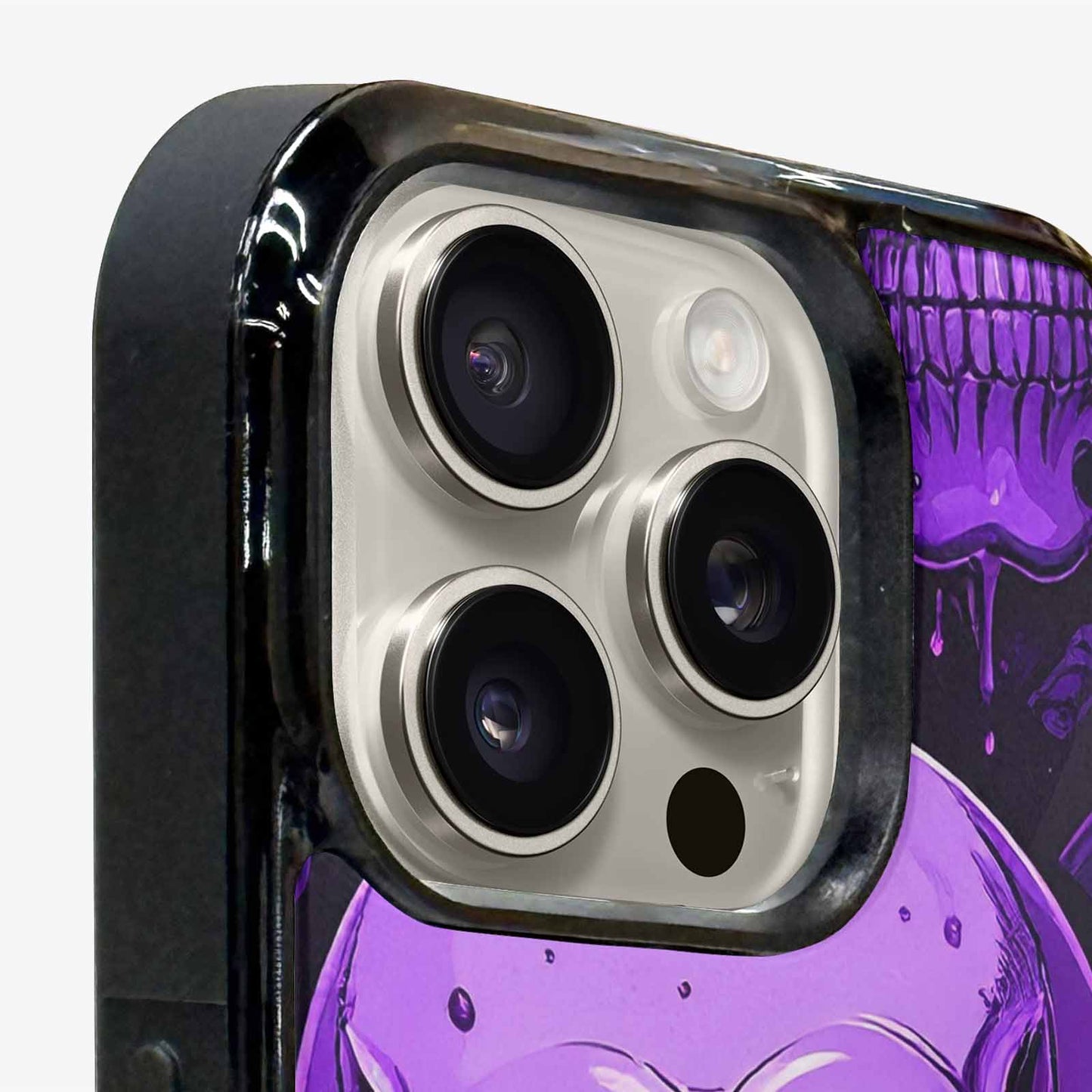 iPhone 15 Pro Max Case — Monochrome Purple Skeletons Neon Drip Melting, Custom Print Case Cover