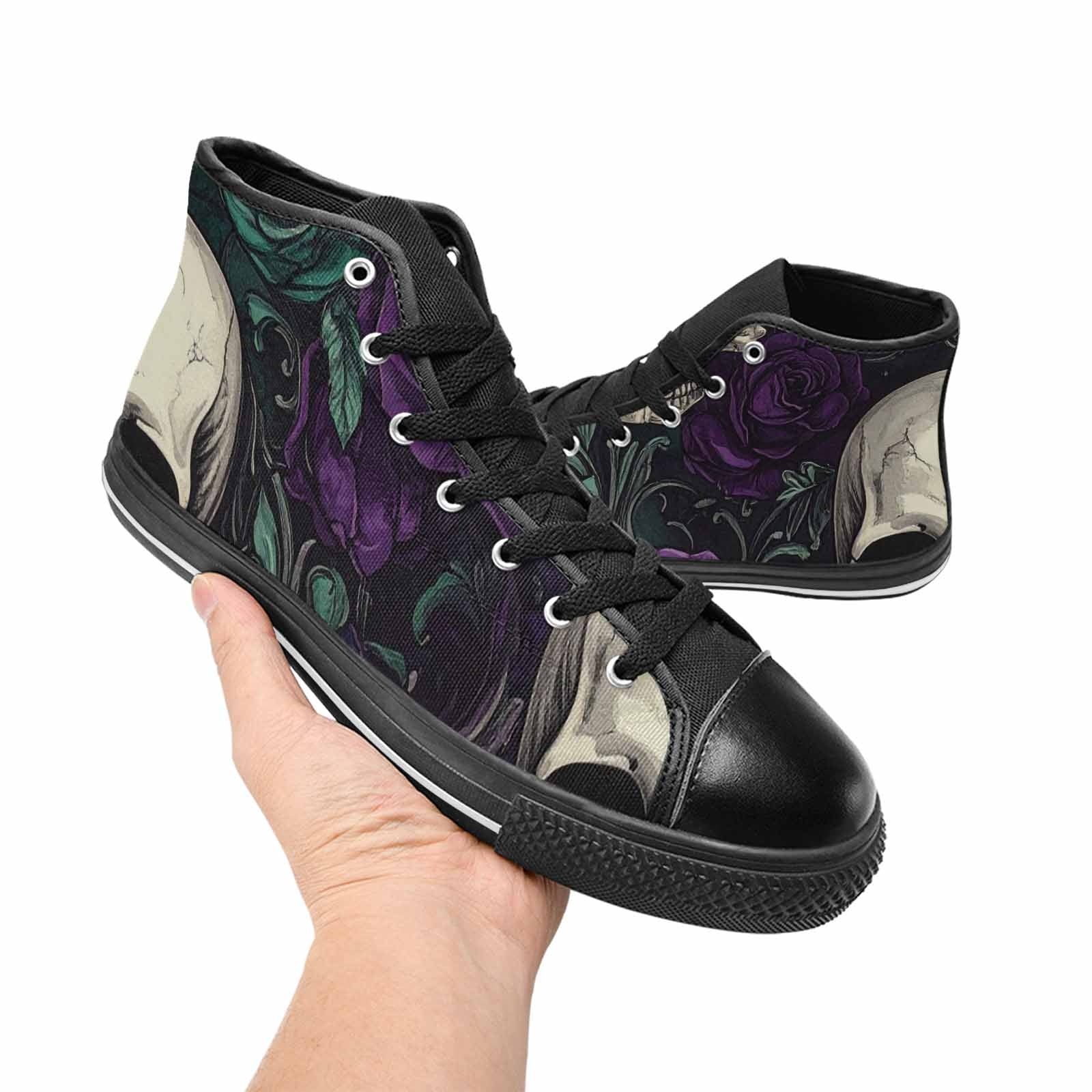 MEN'S Skulls Roses Gothic Filigree High Top Canvas Neon Fantasy Custom Shoes