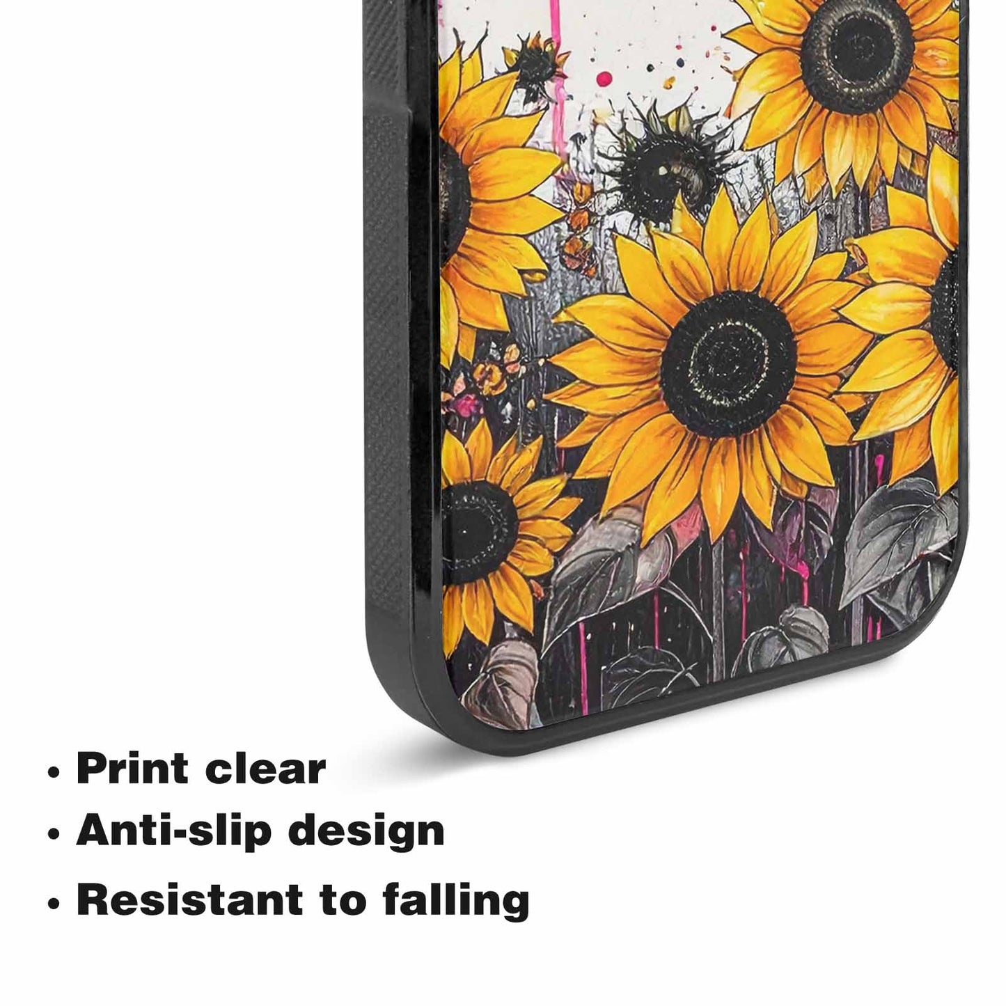 iPhone 15 Plus Case — Sunflower Burst Black Pink Ink Sunflowers, Customized Protective Case