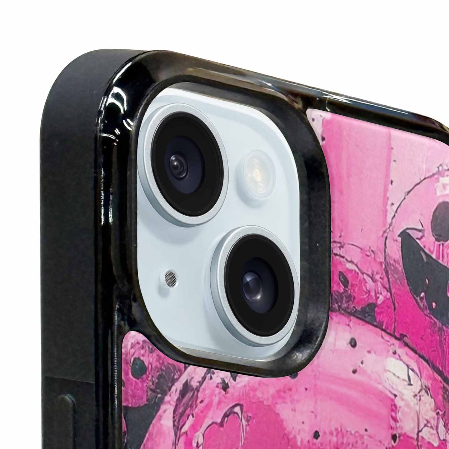 iPhone 15 Plus Case — Melting Moon Smiley Black Pink Ink, Custom Phone Case
