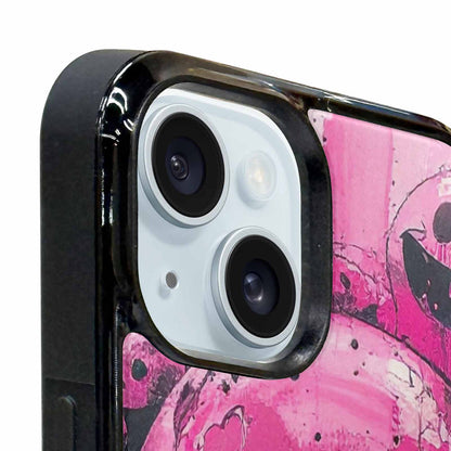 iPhone 15 Plus Case — Melting Moon Smiley Black Pink Ink, Custom Phone Case