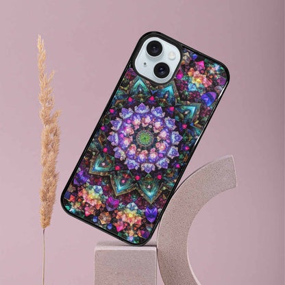 iPhone 15 Plus Case — Crystal Mandala Art Seamless Pattern Vibrant, Custom Designed Case Cover