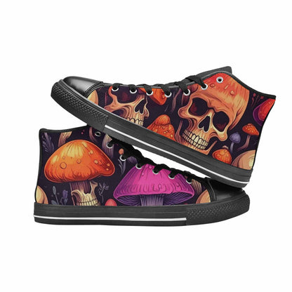 WOMEN'S Mushroom Skulls High Top Canvas Neon Fantasy Custom Sneakers