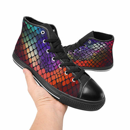 MEN'S Dark Snake Print High Top Canvas Wallpaper Art Shoes