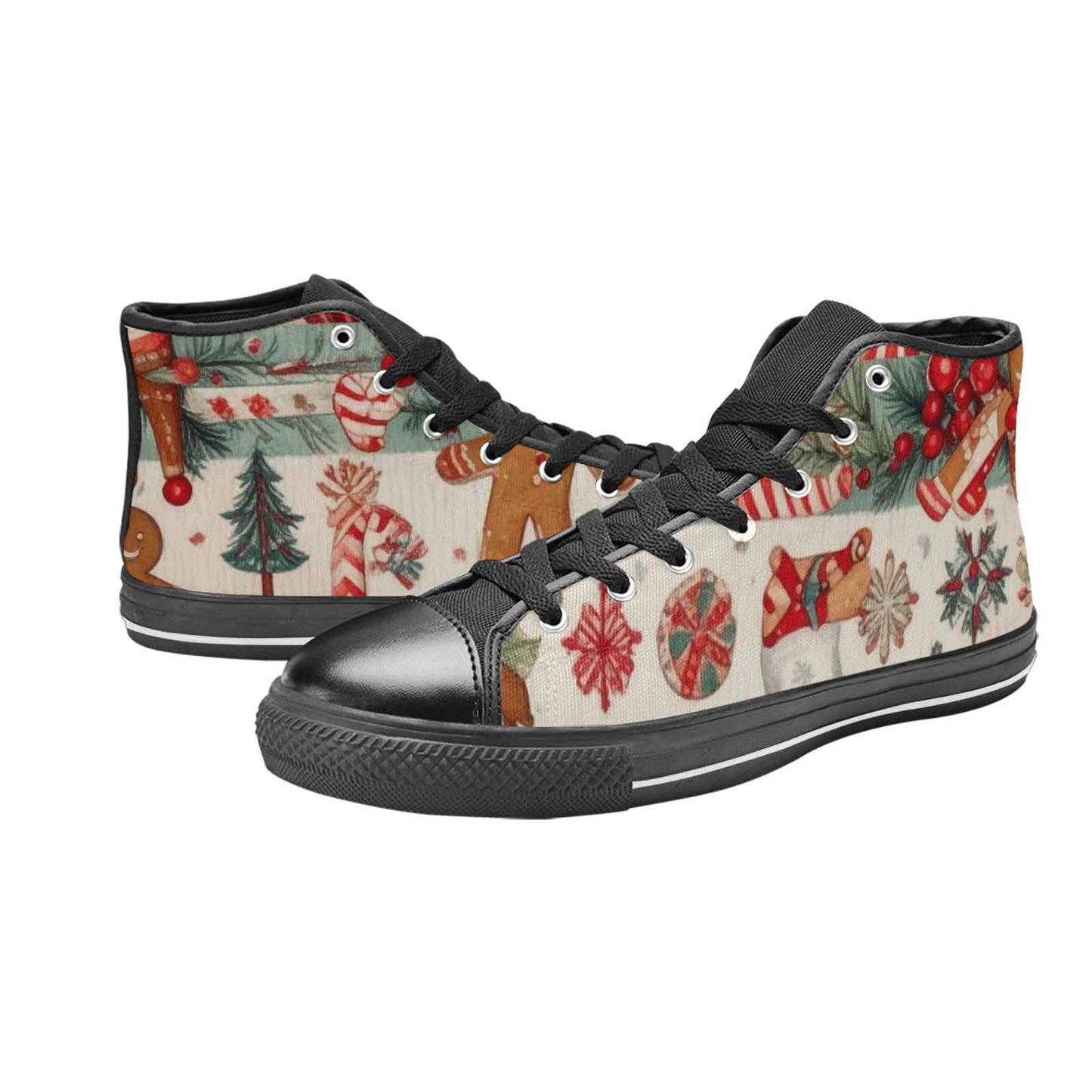 WOMEN'S Christmas Holly Snowflake High Top Canvas Wallpaper Art Custom Sneakers
