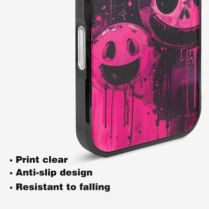 iPhone 16 Plus Case — Melting Moon Smiley Black Pink Ink, Custom Printed Phone Case