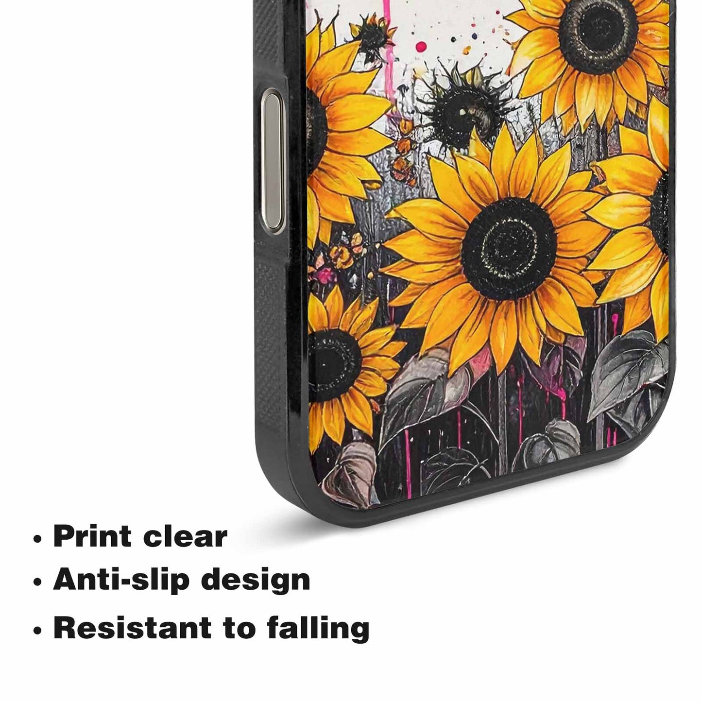 iPhone 16 Pro Max Case — Sunflower Burst Black Pink Ink Sunflowers, Custom Made Phone Cover