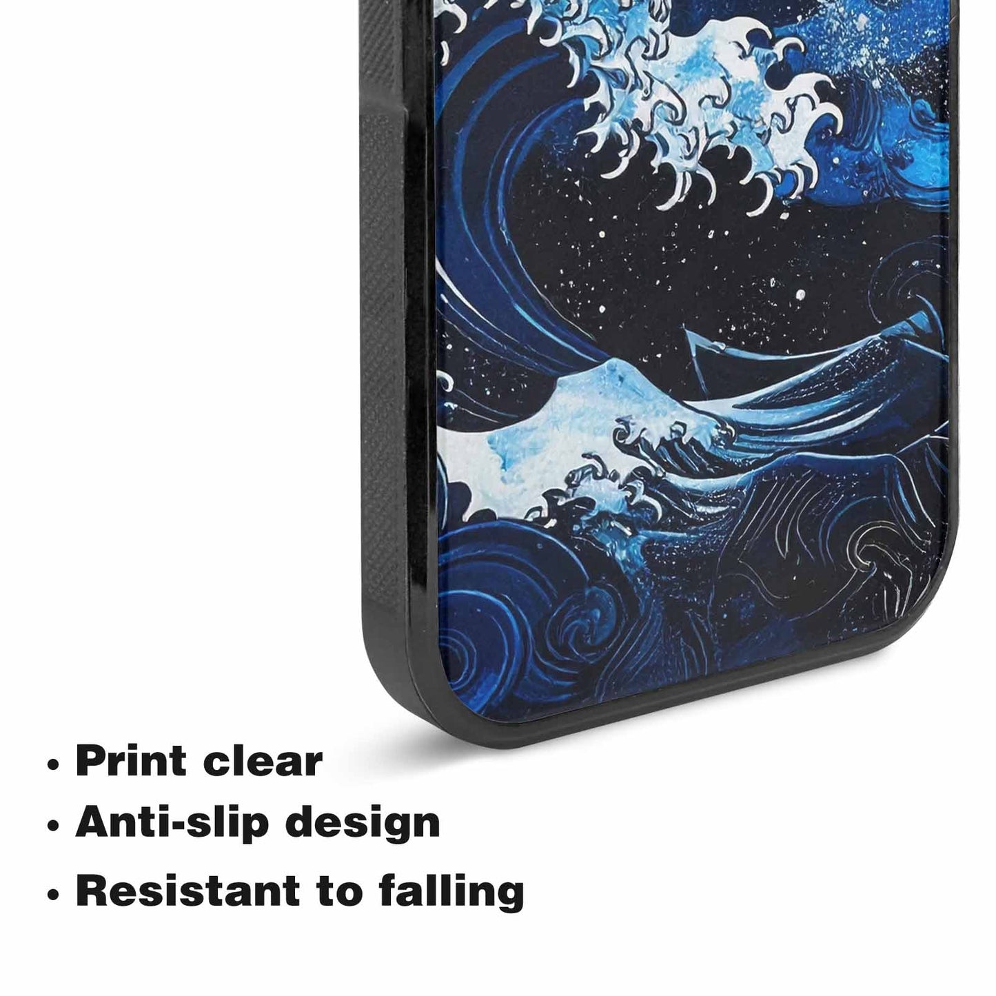 iPhone 15 Plus Case — Nautical Wave Black Blue Ink Wave, Unique Phone Case Design