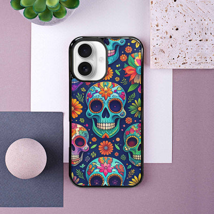 iPhone 16 Case — Rainbow Sugar Skull Weave, Custom Designed Case Cover