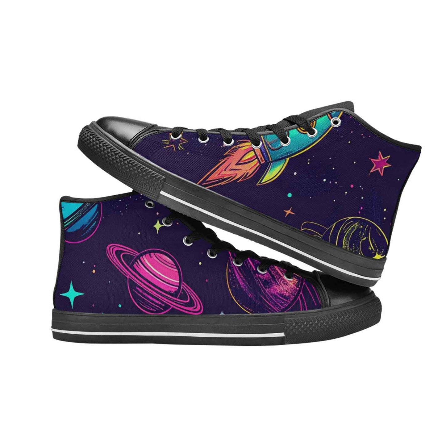 WOMEN'S Space Galaxy Astronaut High Top Canvas Grunge Custom Sneakers