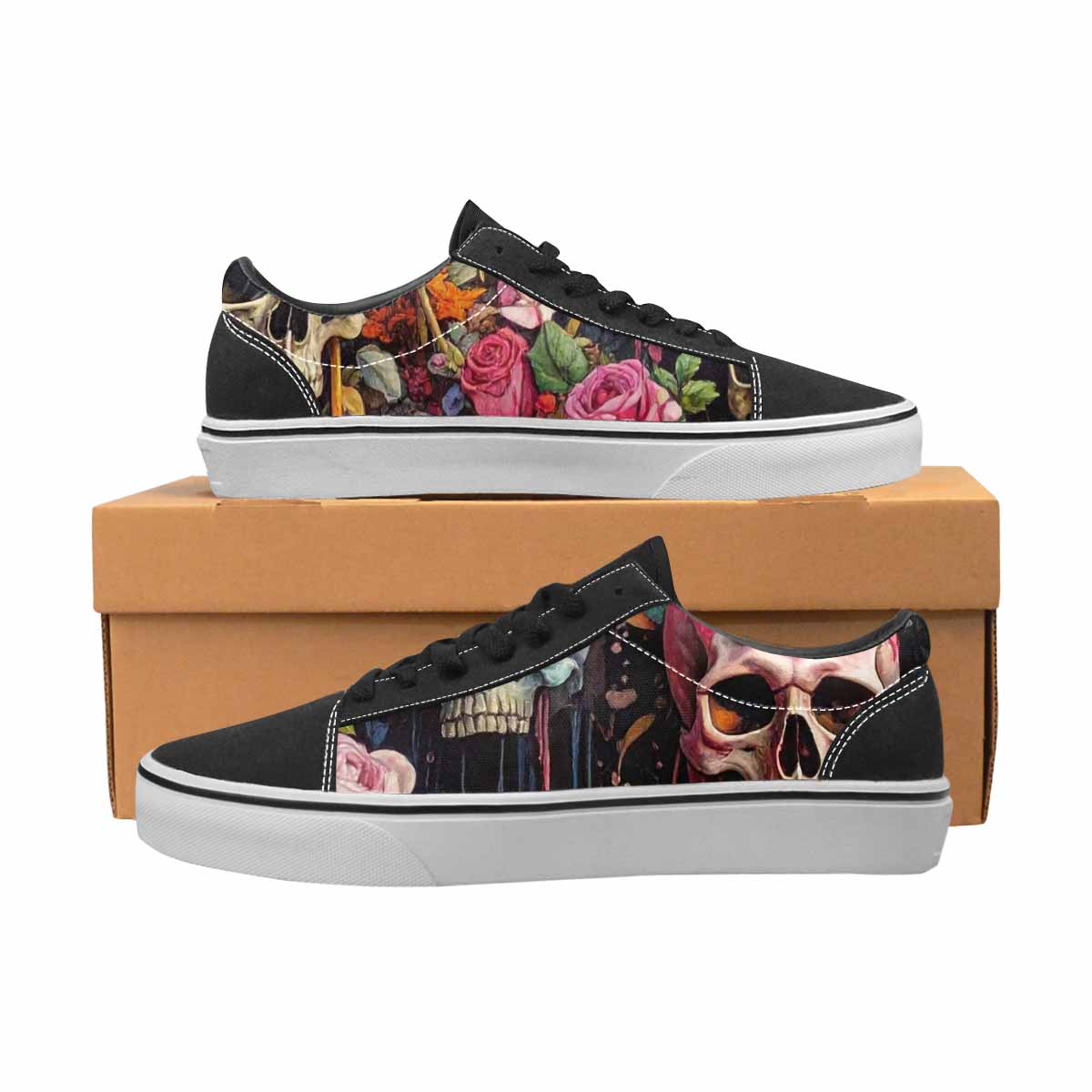 WOMEN'S Skulls Roses Melting Skulls Lace-Up Canvas Surreal Custom Shoes