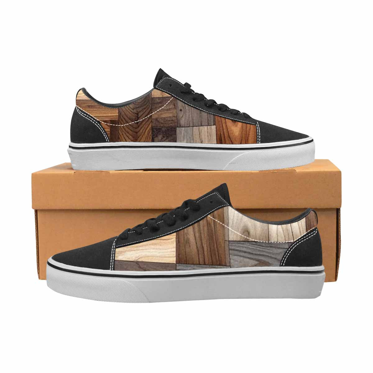 WOMEN'S Wood Grain Texture Canvas Lace-Up Grunge Custom Sneakers