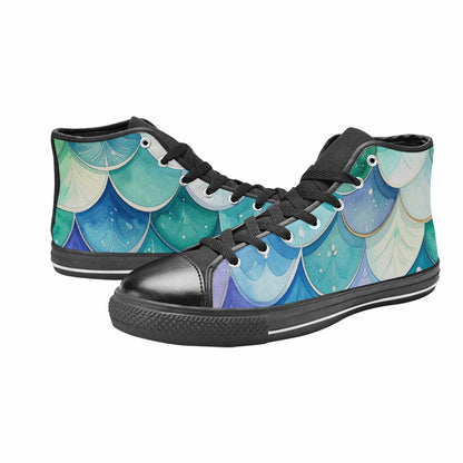 WOMEN'S Mermaid Scale High Top Canvas Vibrant Chaos Custom Shoes