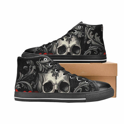 WOMEN'S Skulls Roses Fine Line High Top Canvas Vivid Shoes