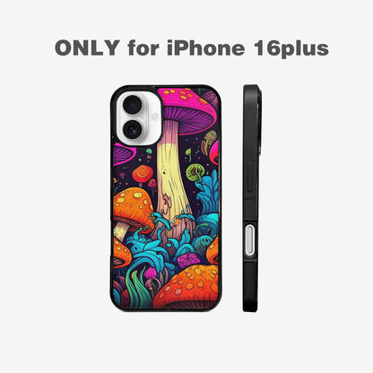 iPhone 16 Plus Case — Psychedelic Mushroom Cartoon Pattern, Customized Protective Case