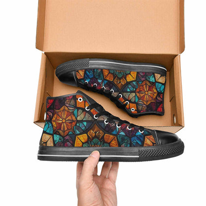 MEN'S Stained Glass Kaleidoscope High Top Canvas Surreal Custom Sneakers