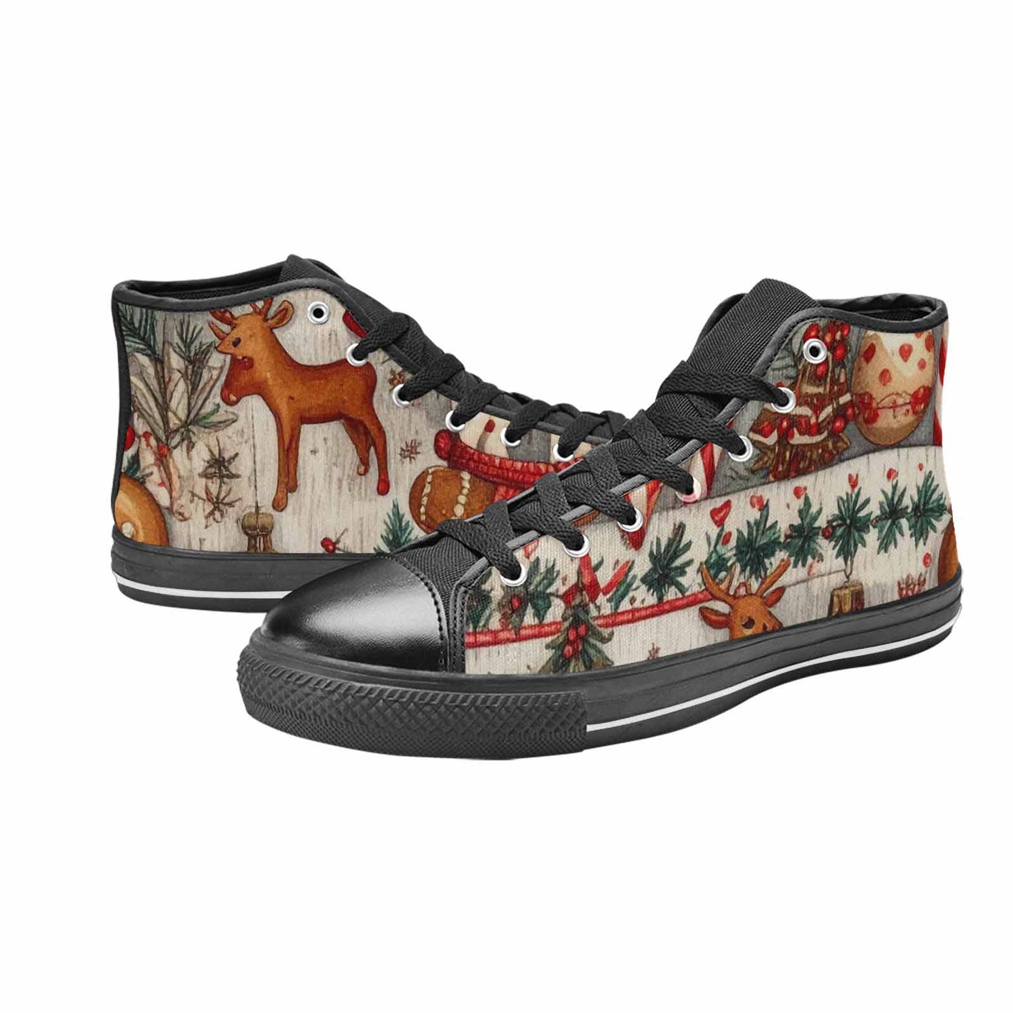 MEN'S Christmas Holly Snowflake High Top Canvas Wallpaper Art Shoes