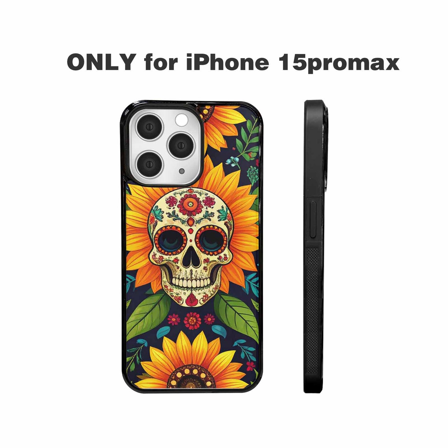 iPhone 15 Pro Max Case — Sunflowers And Skulls, Custom Art Phone Cover