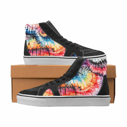 WOMEN'S Tie Dye Black & Red Ink High Top Canvas Artist-designed Vivid Custom Sneakers