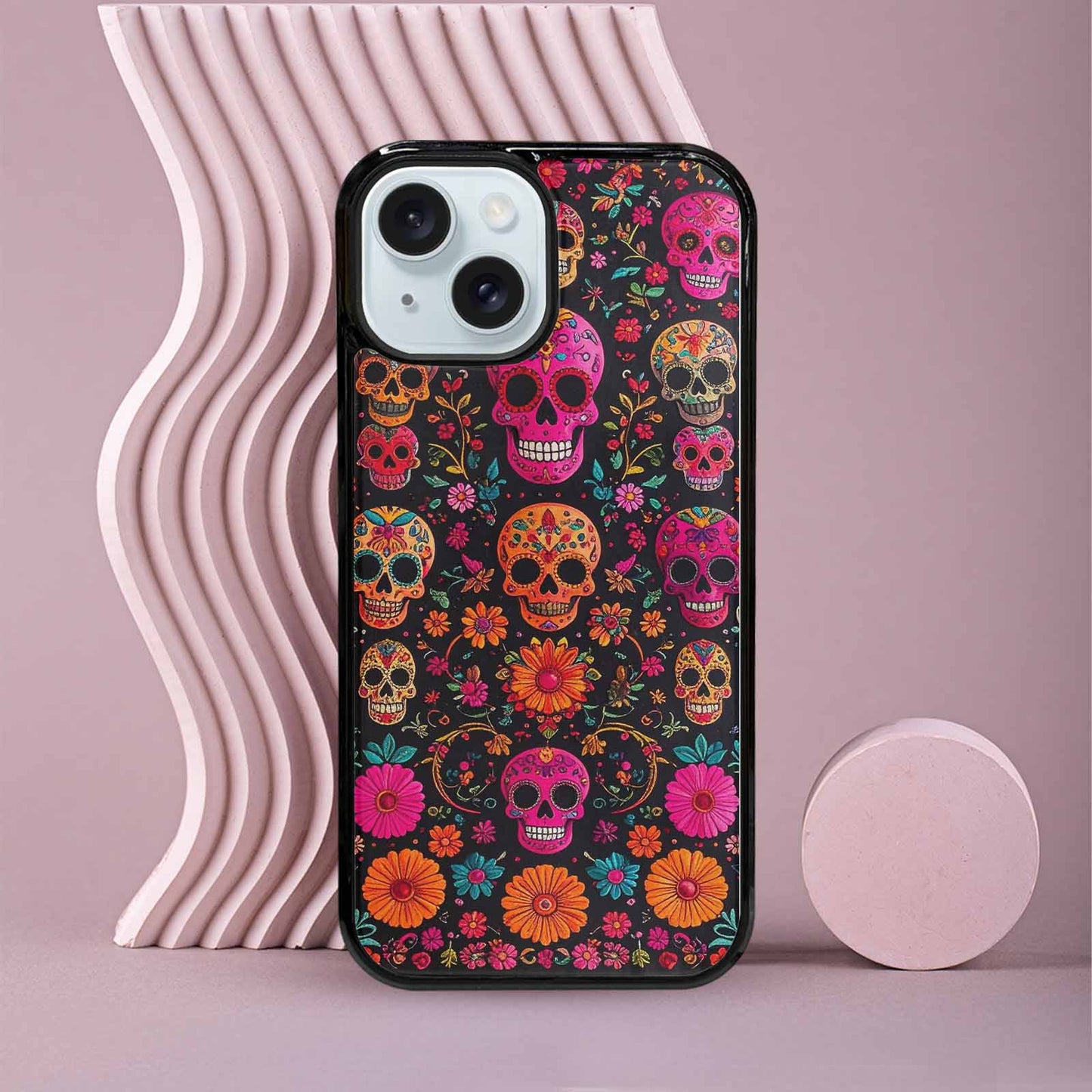 iPhone 15 Case — Colorful Dia De Los Muertos Sugar, Custom Printed Phone Case