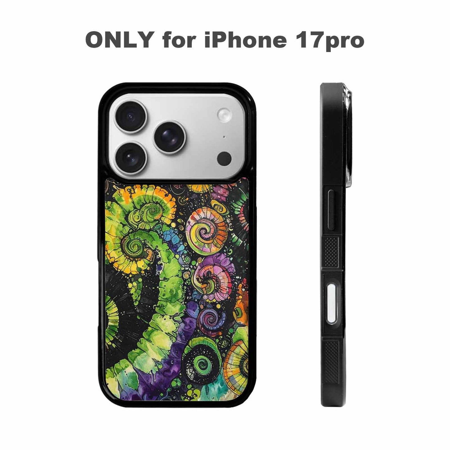 iPhone 17 Pro Case — Black Green Ink Tie Dye Tie, Original Design Phone Case