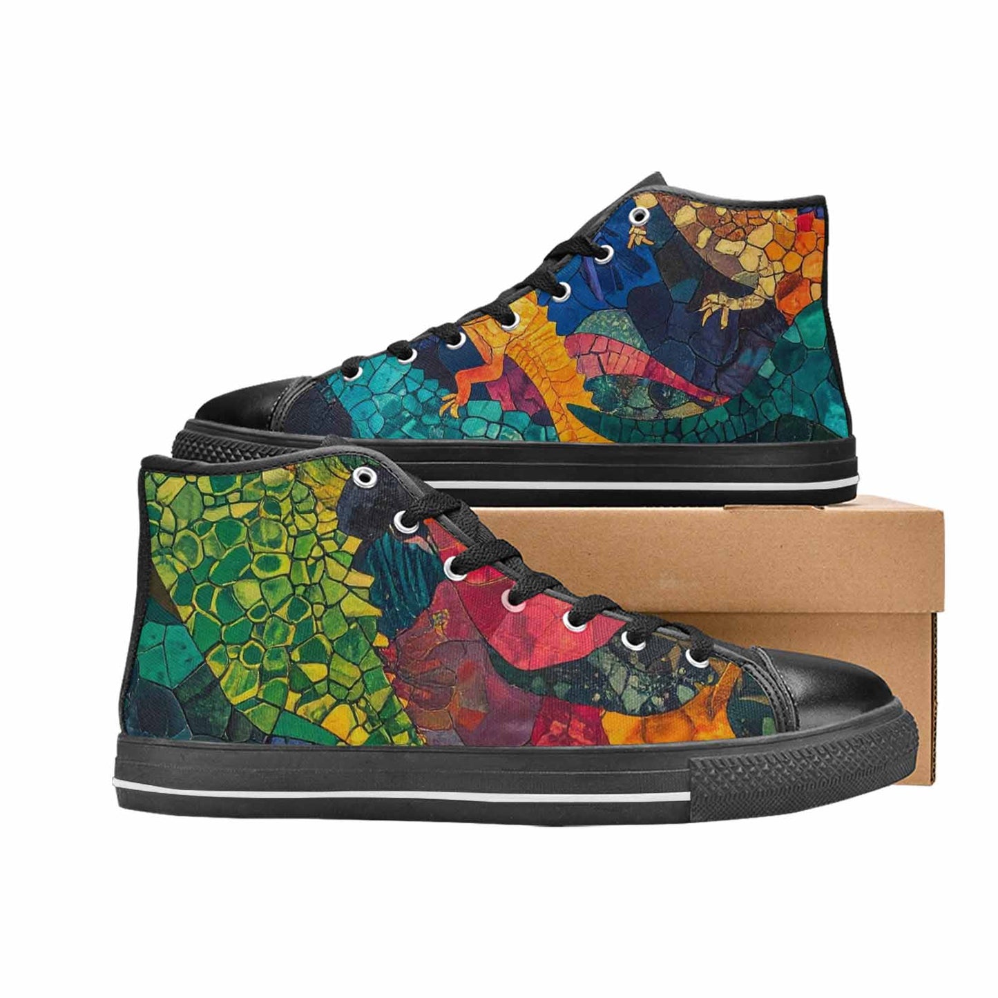 MEN'S Dinosaur Silhouette High Top Canvas Grunge Custom Sneakers
