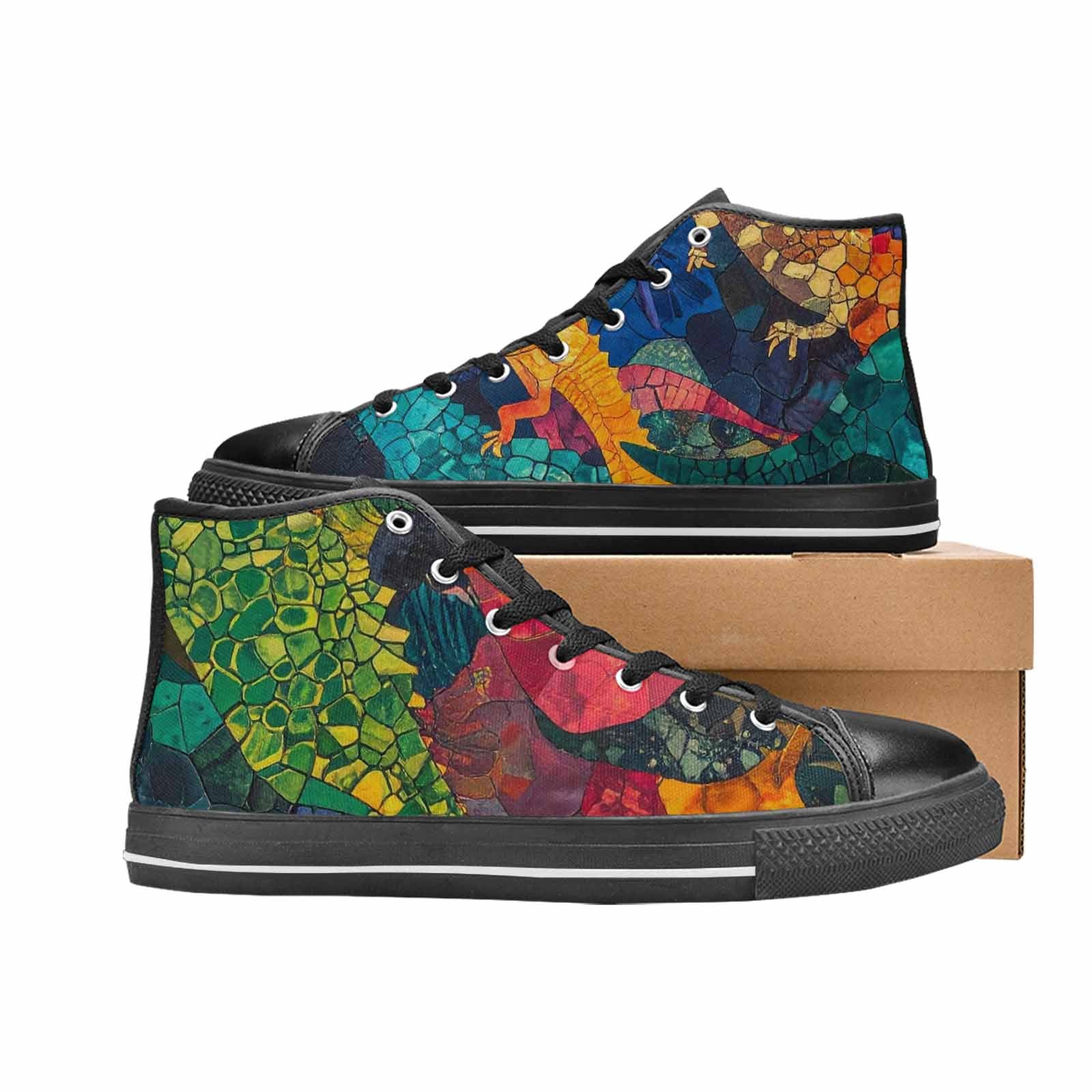 MEN'S Dinosaur Silhouette High Top Canvas Grunge Custom Sneakers