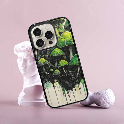 iPhone 16 Pro Case — Rainbow Drip Mushrooms Black Green Ink, Custom Print Case Cover