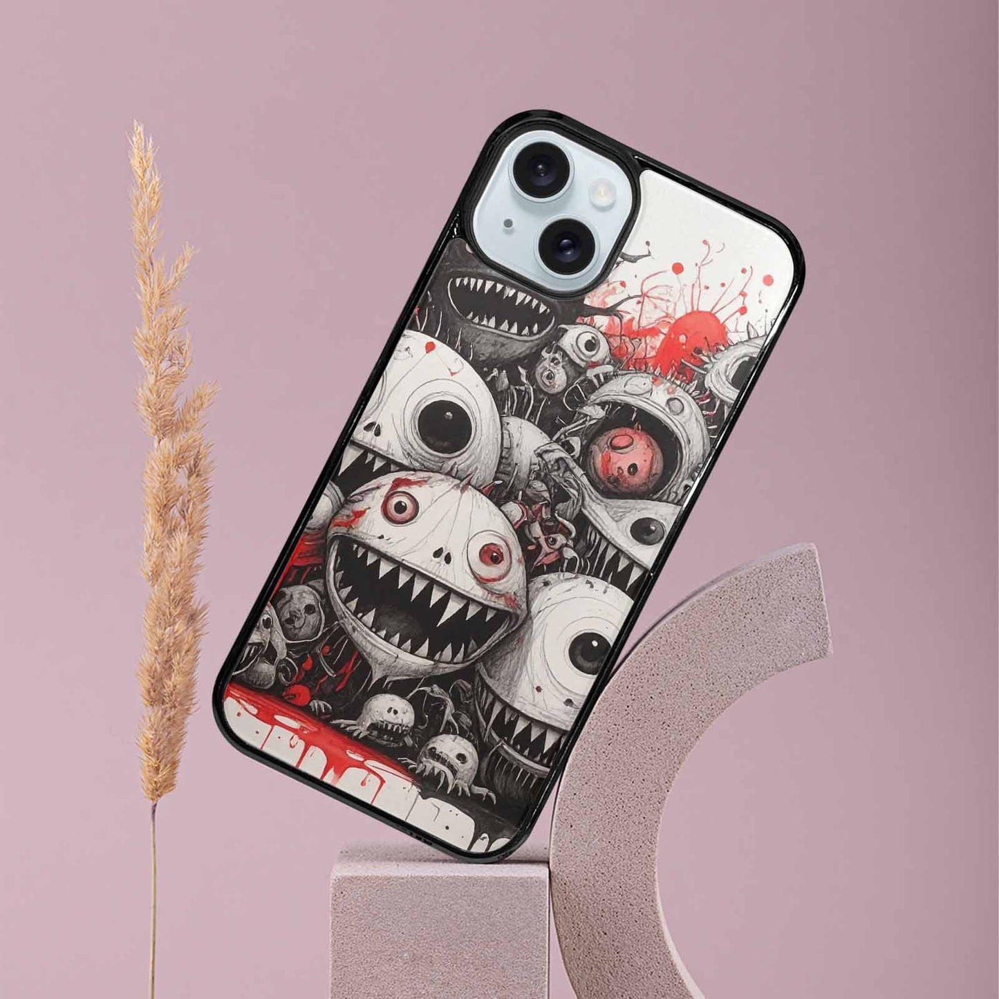 iPhone 15 Plus Case — Multi Eye Monster Black Red Ink, Unique Phone Case Design