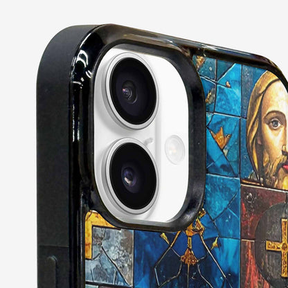 iPhone 16 Case — Jesus Face Small Cross And Faith, Personalized Phone Case