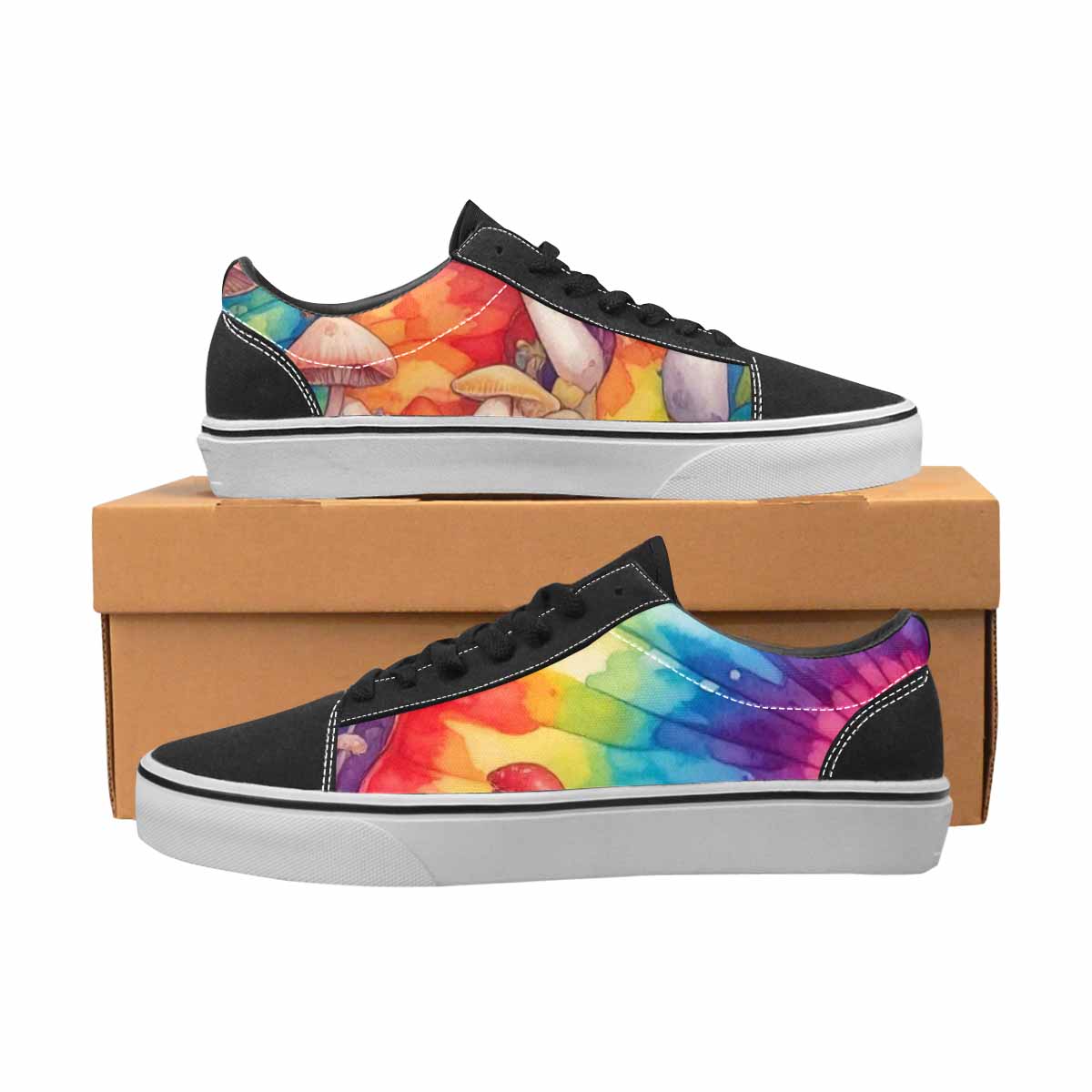 WOMEN'S Mushrooms  Tie Dye Lace-Up Canvas Dark Academia Custom Sneakers