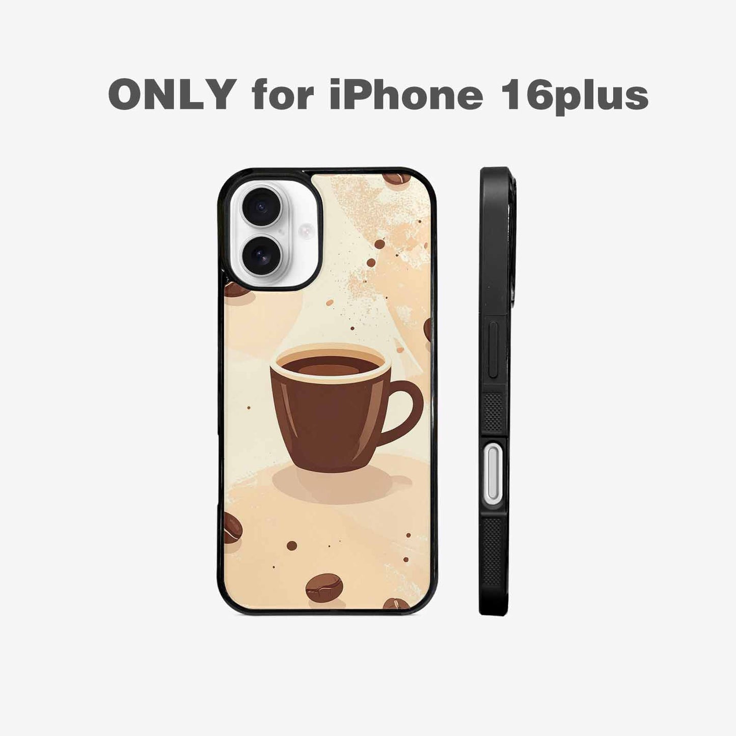 iPhone 16 Plus Case — Coffee Cup And Bean Pattern Seamless, Custom Printed Phone Case