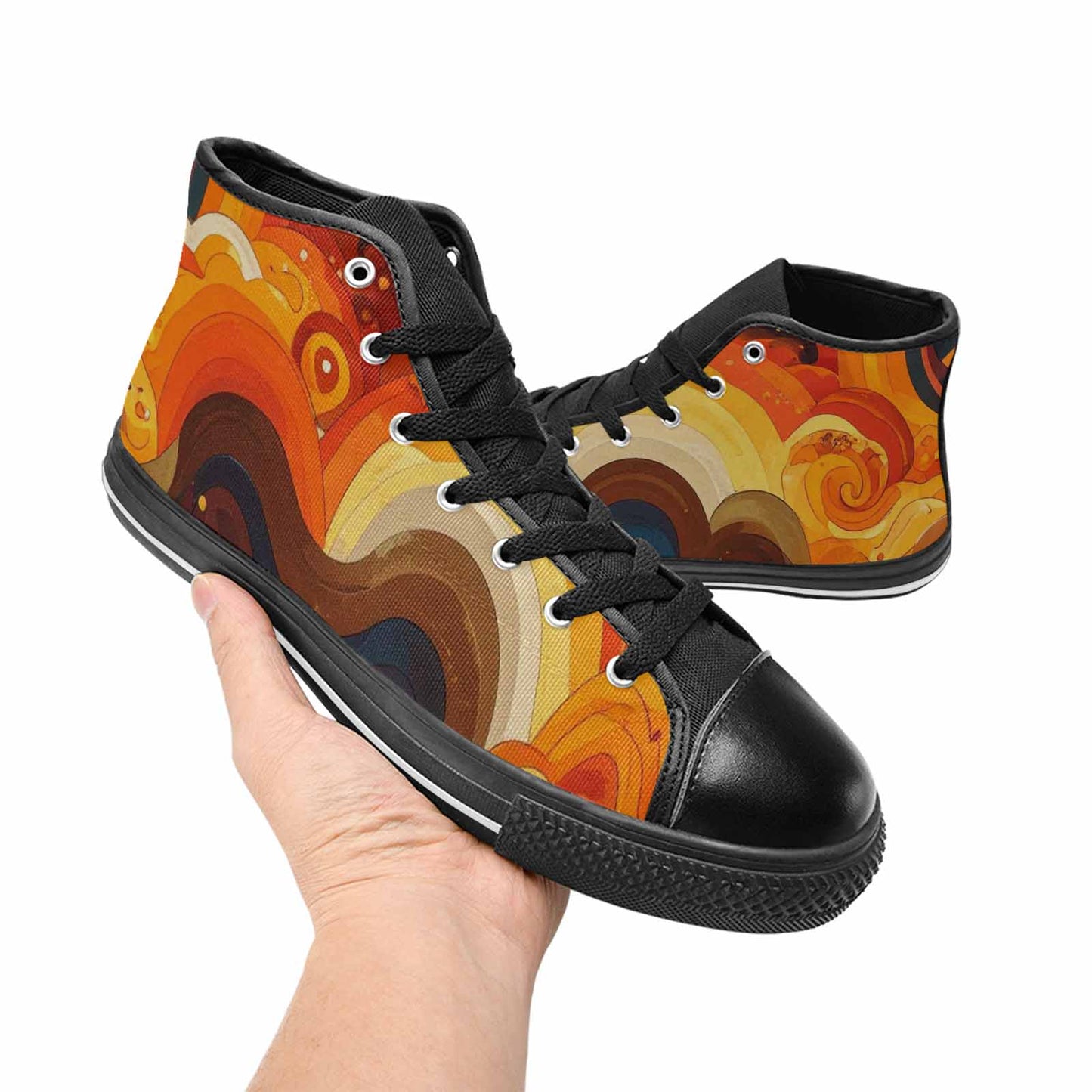 WOMEN'S Groovy 70S Peace High Top Canvas Dark Academia Sneakers