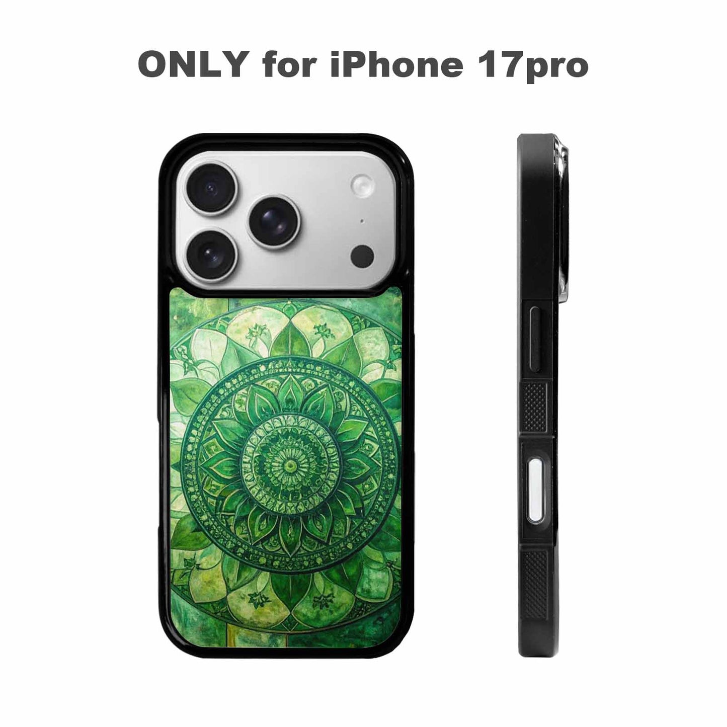iPhone 17 Pro Case — Green Mandala Bohemian Print Edge Original, Personalized Phone Case