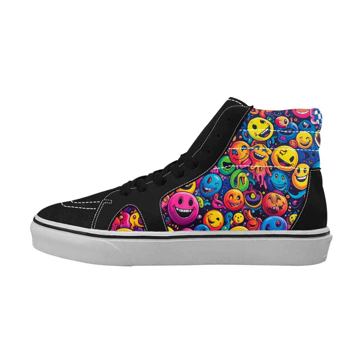 WOMEN'S Yellow Smiley Face High Top Canvas Cottagecore Custom Sneakers