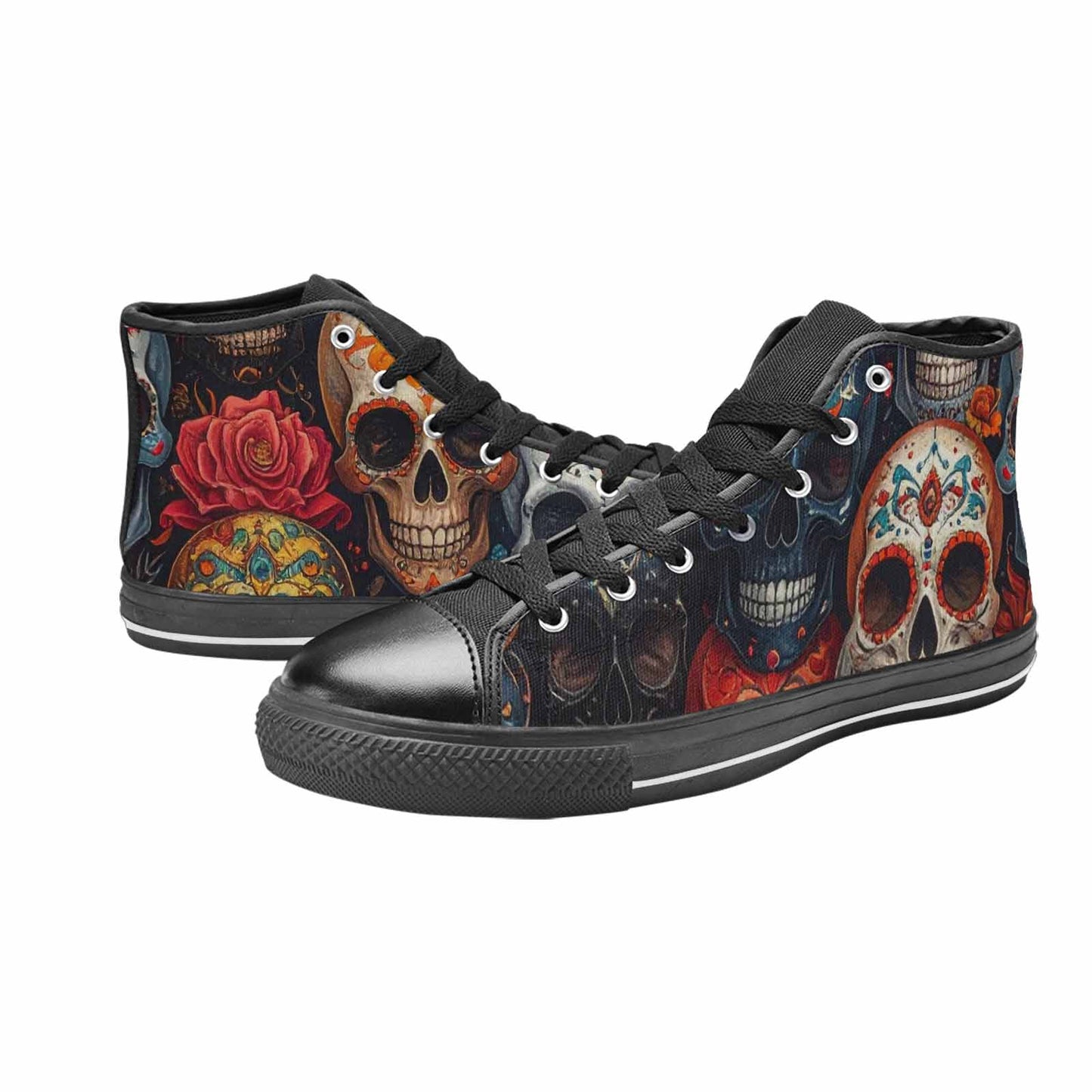 WOMEN'S Skull High Top Canvas Cottagecore Custom Sneakers