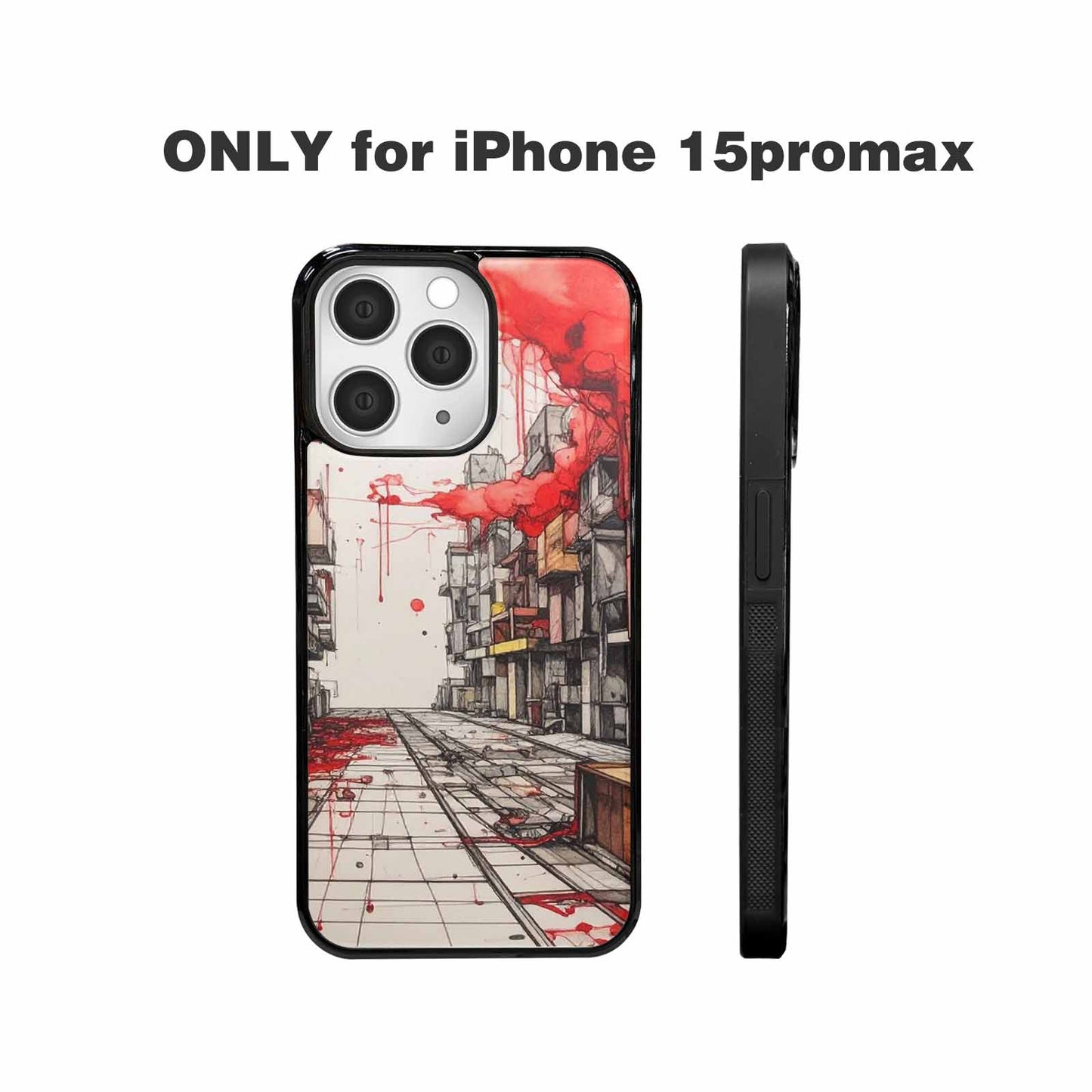 iPhone 15 Pro Max Case — Liminal Space Fragment Black Red Ink, Original Design Phone Case