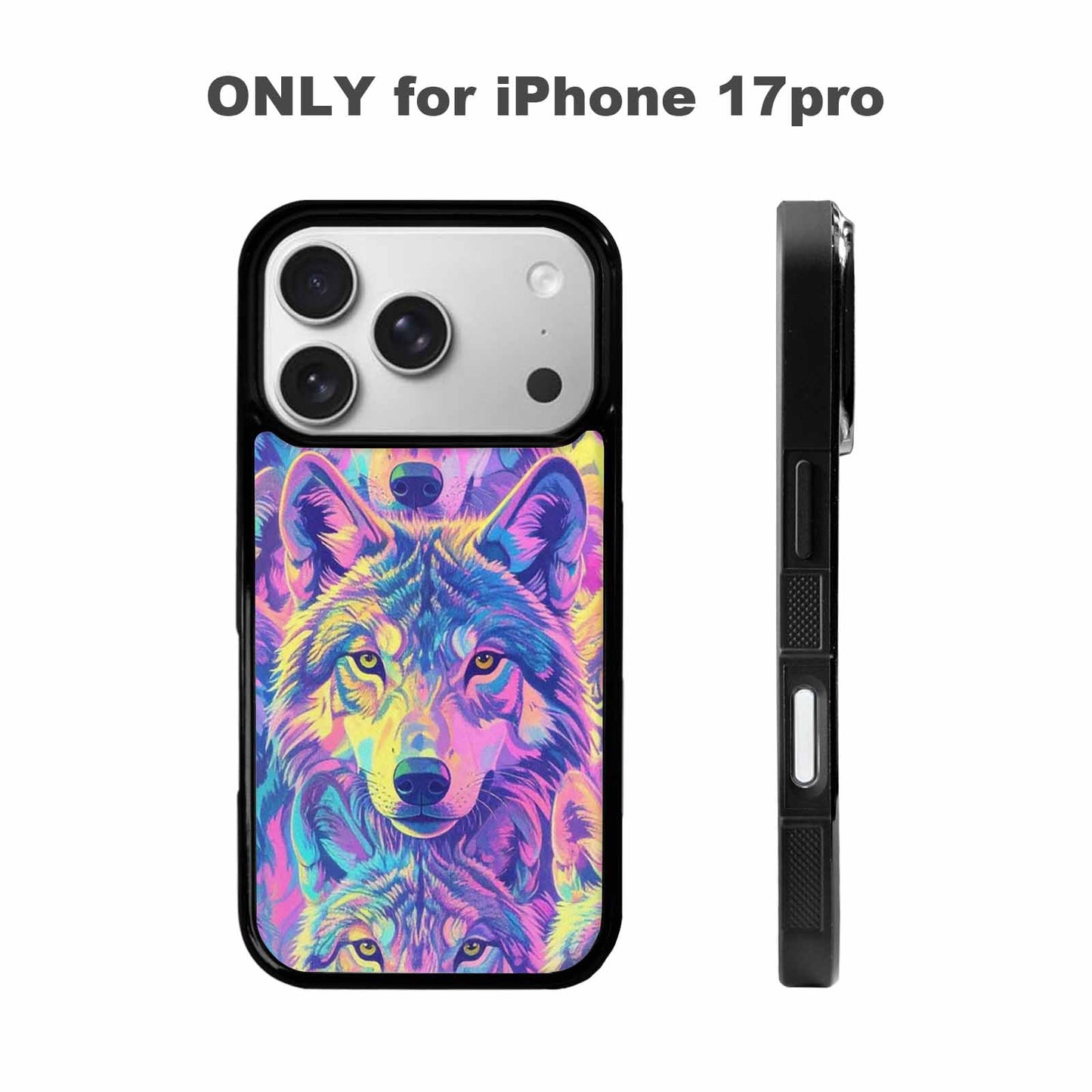 iPhone 17 Pro Case — Neon Zebra Print Wolf Animal Print, Custom Designed Case Cover