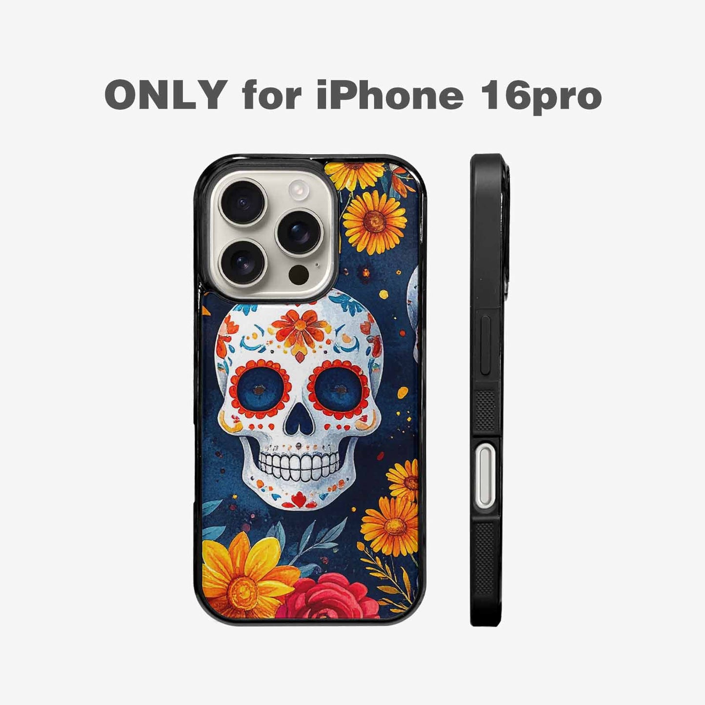 iPhone 16 Pro Case — Sunflower Skulls Print Custom, Original Design Phone Case