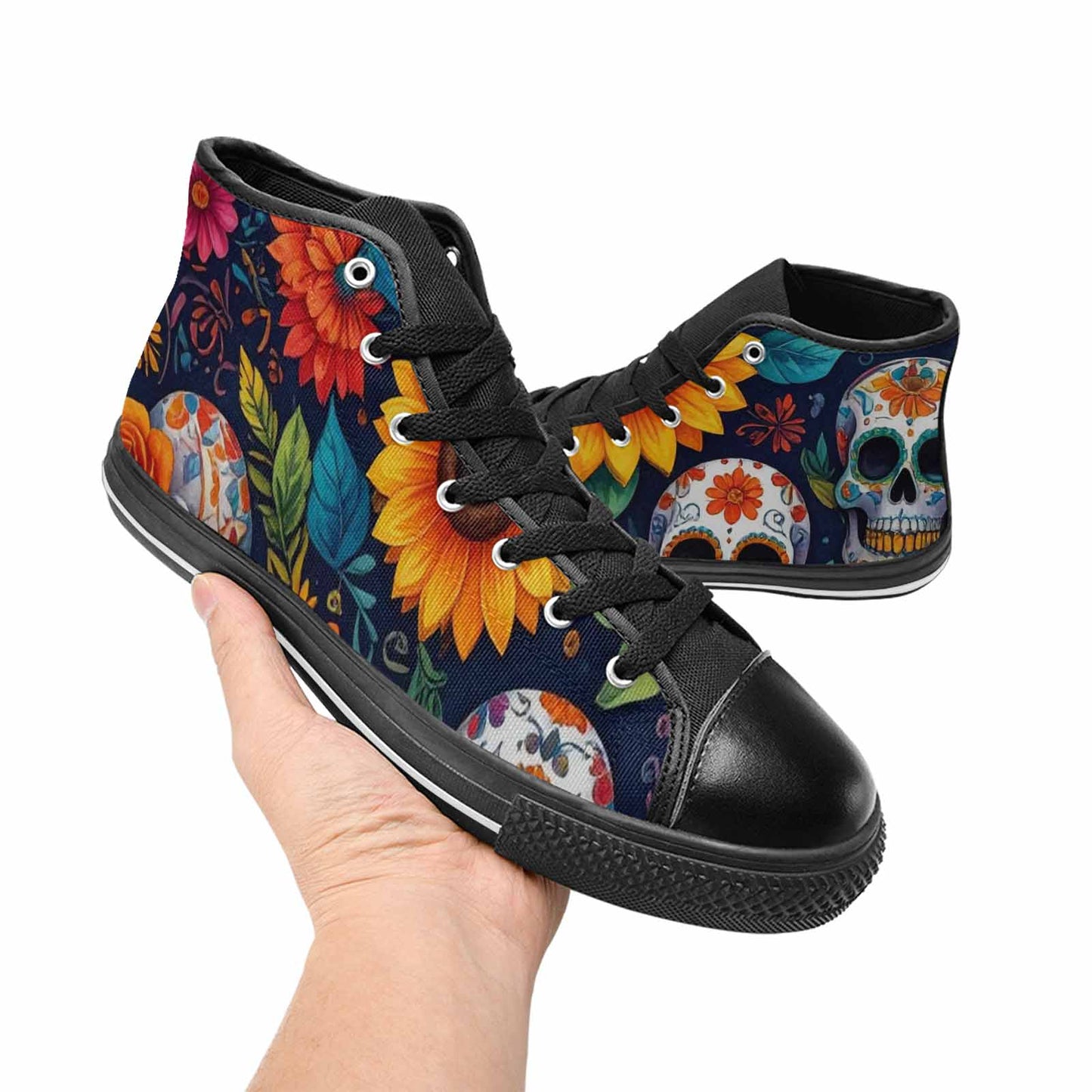 WOMEN'S Sunflower Skulls Print High Top Canvas Dark Academia Custom Sneakers