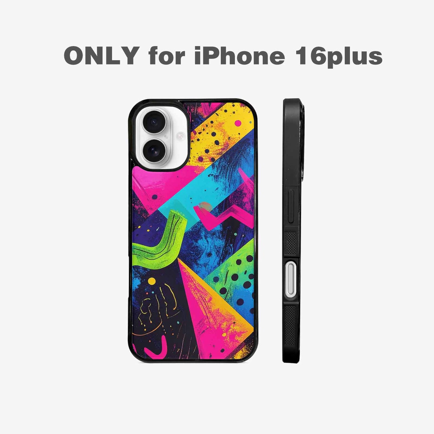 iPhone 16 Plus Case — Memphis Squiggles Triangles Dots Personalized Phone, Unique Phone Case Design