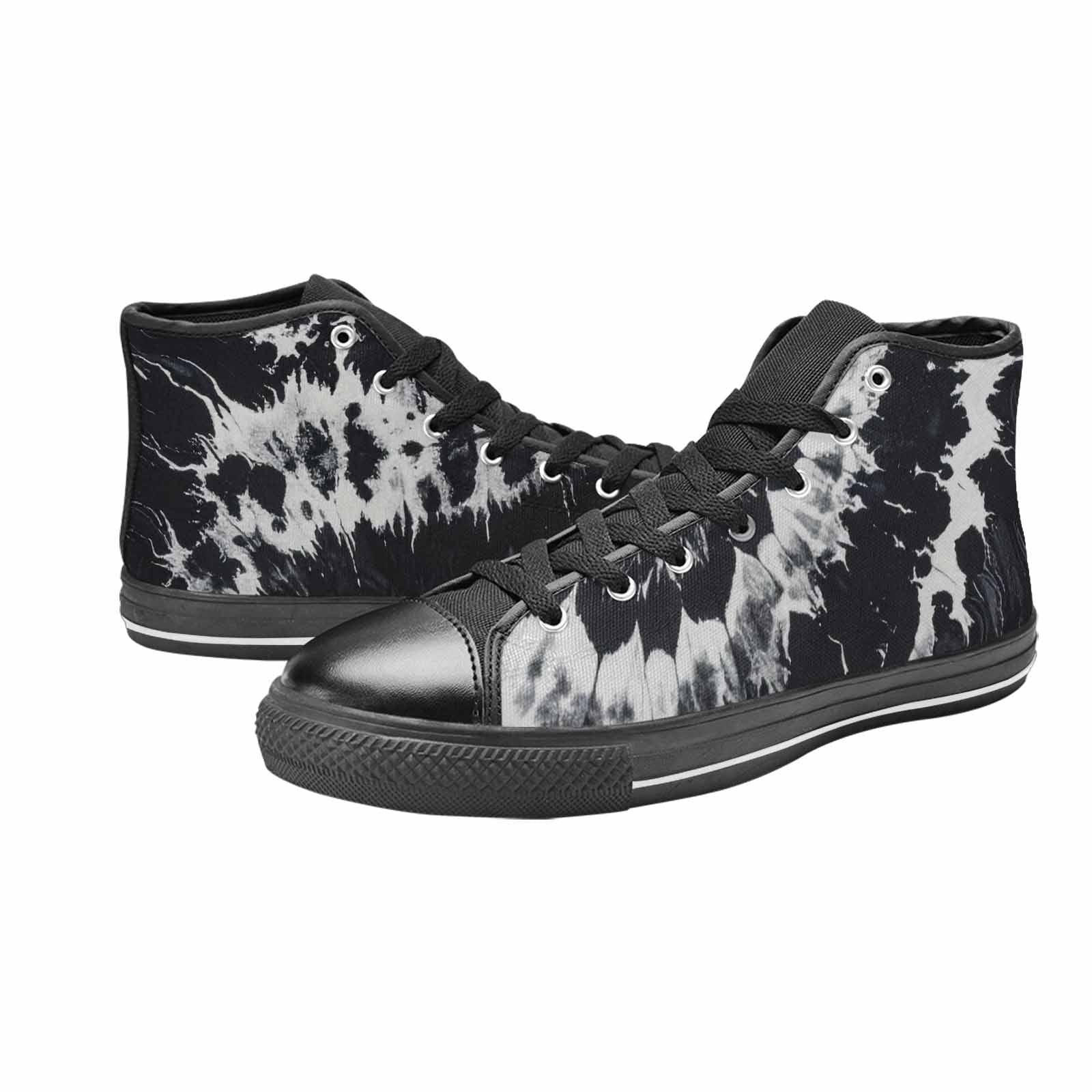 WOMEN'S Black White Animal Print High Top Canvas Wallpaper Art Sneakers