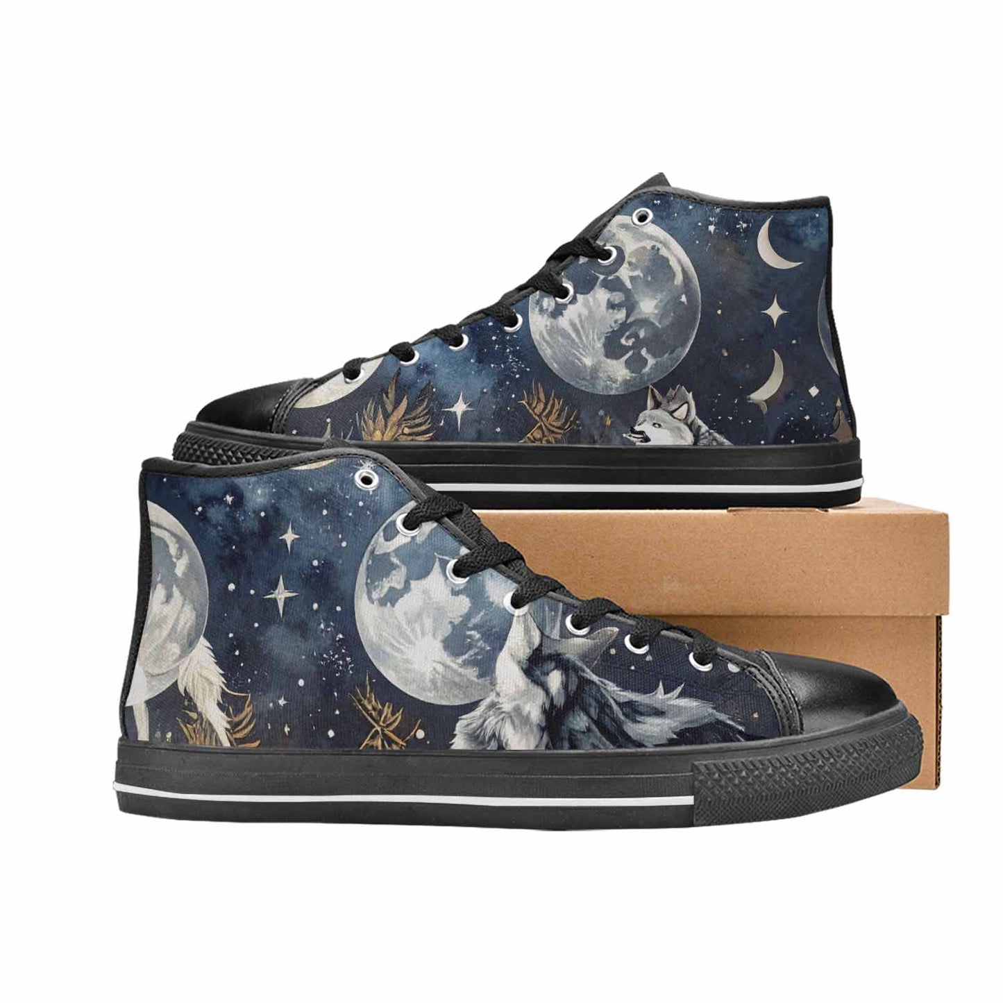 MEN'S Wolf Silhouette Moon High Top Canvas Dark Academia Sneakers