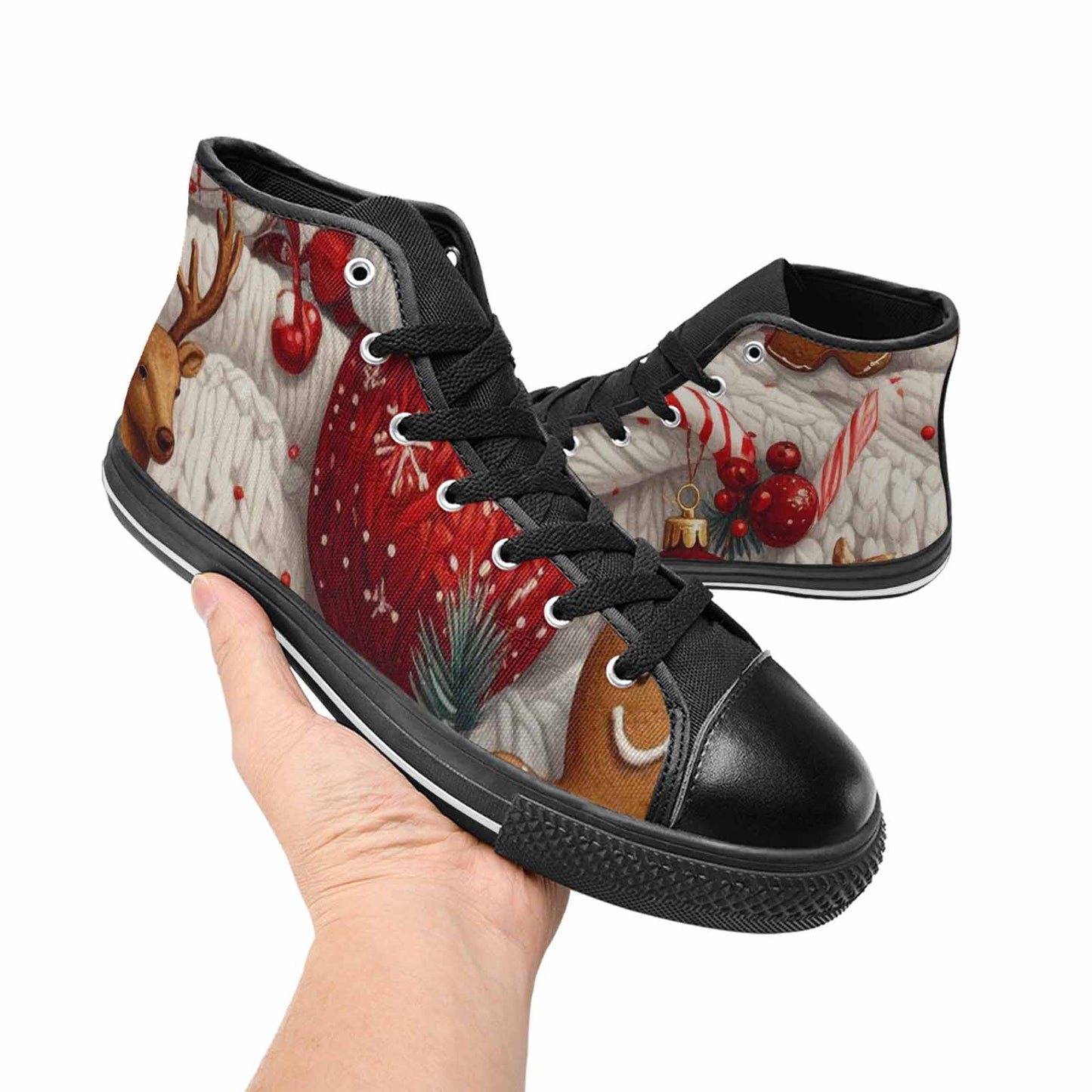 WOMEN'S Christmas Holly Snowflake High Top Canvas Vibrant Chaos Sneakers