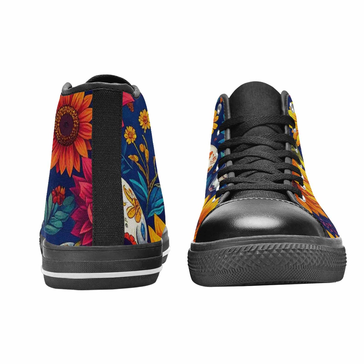 MEN'S Sunflower Skulls Print High Top Canvas Neon Fantasy Custom Shoes