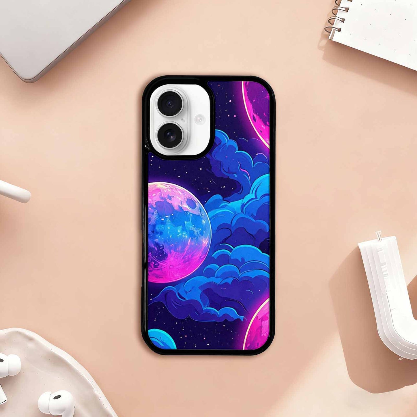 iPhone 17 Case — Neon Winter Moon Cartoon Cute, Custom Printed Phone Case