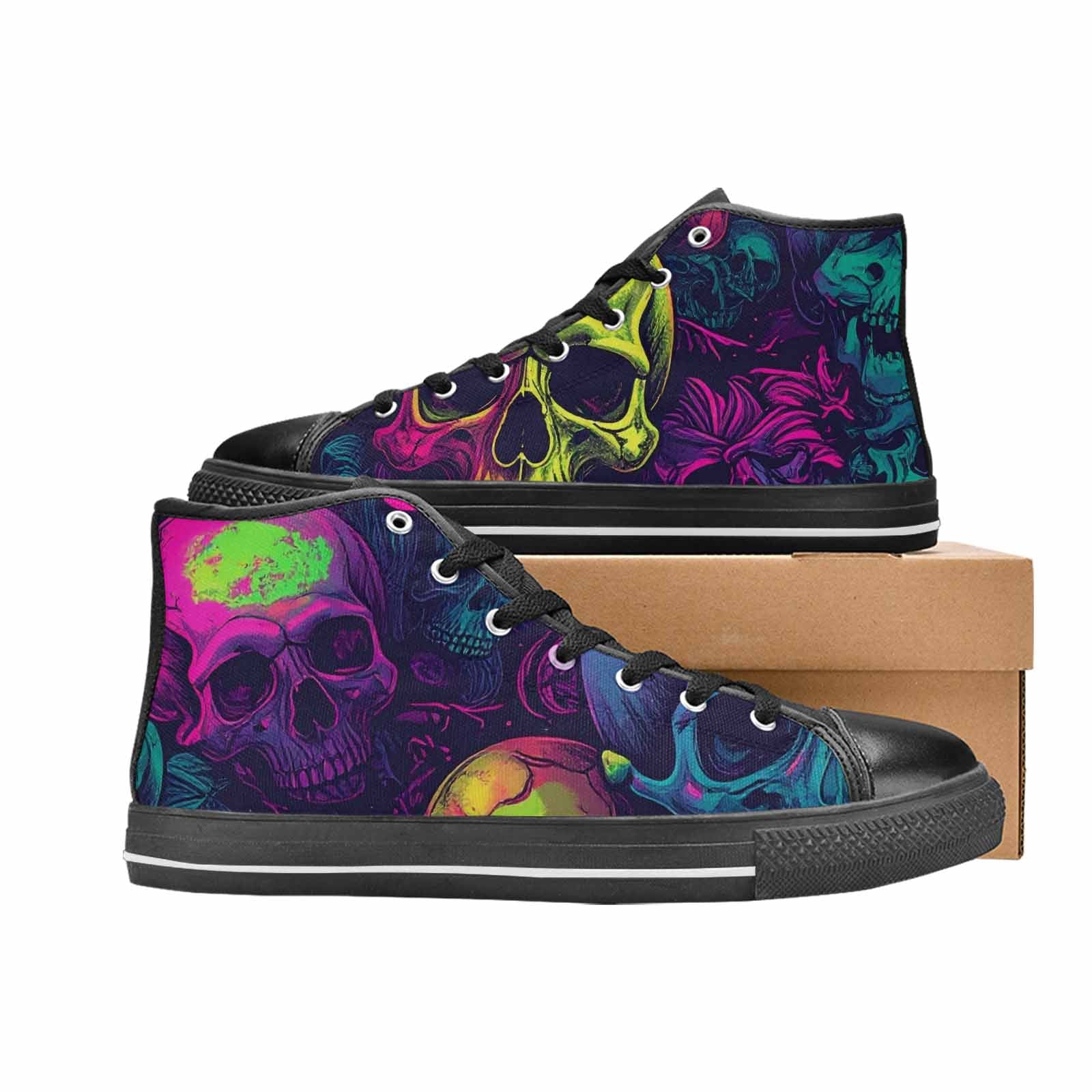 MEN'S Skulls - Neon High Top Canvas Vibrant Chaos Custom Sneakers